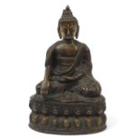 Chino-Tibetan patinated bronze figure of Buddha, 30.5cm high