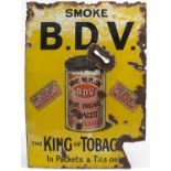 Vintage smoke BDV the King of Tobacco enamel advertising sign, 49cm x 35cm
