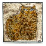 Lisa Larson for Gustavsberg, Swedish ceramic tile hand painted a stylised cat, impressed Lisa L