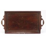 Hardwood serving tray with brass foliate inlay, 64cm wide