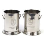 Pair of Louis Roederer design Champagne ice buckets with twin handles, each 24.5cm high