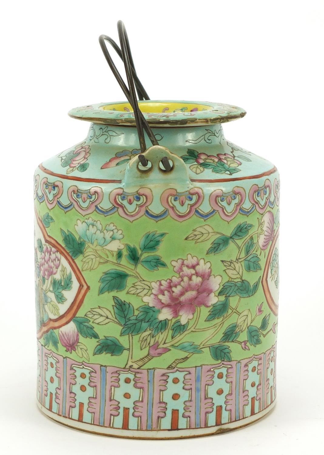 Chinese porcelain Peranakan Straits type teapot hand painted in the famille rose palette with panels - Image 4 of 12