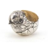 Sampson Mordan & Co Ltd, Edward VII silver chick pin cushion, Chester 1907, 2.5cm high, 11.5g