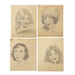 1920's sketchbook with pencil drawings of Flapper girls, 30cm x 23cm