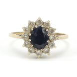 9ct gold sapphire and cubic zirconia ring, size S, 2.3g