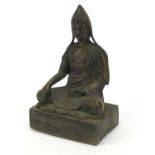 Chino-Tibetan patinated bronze figure of seated Buddha, 22cm high