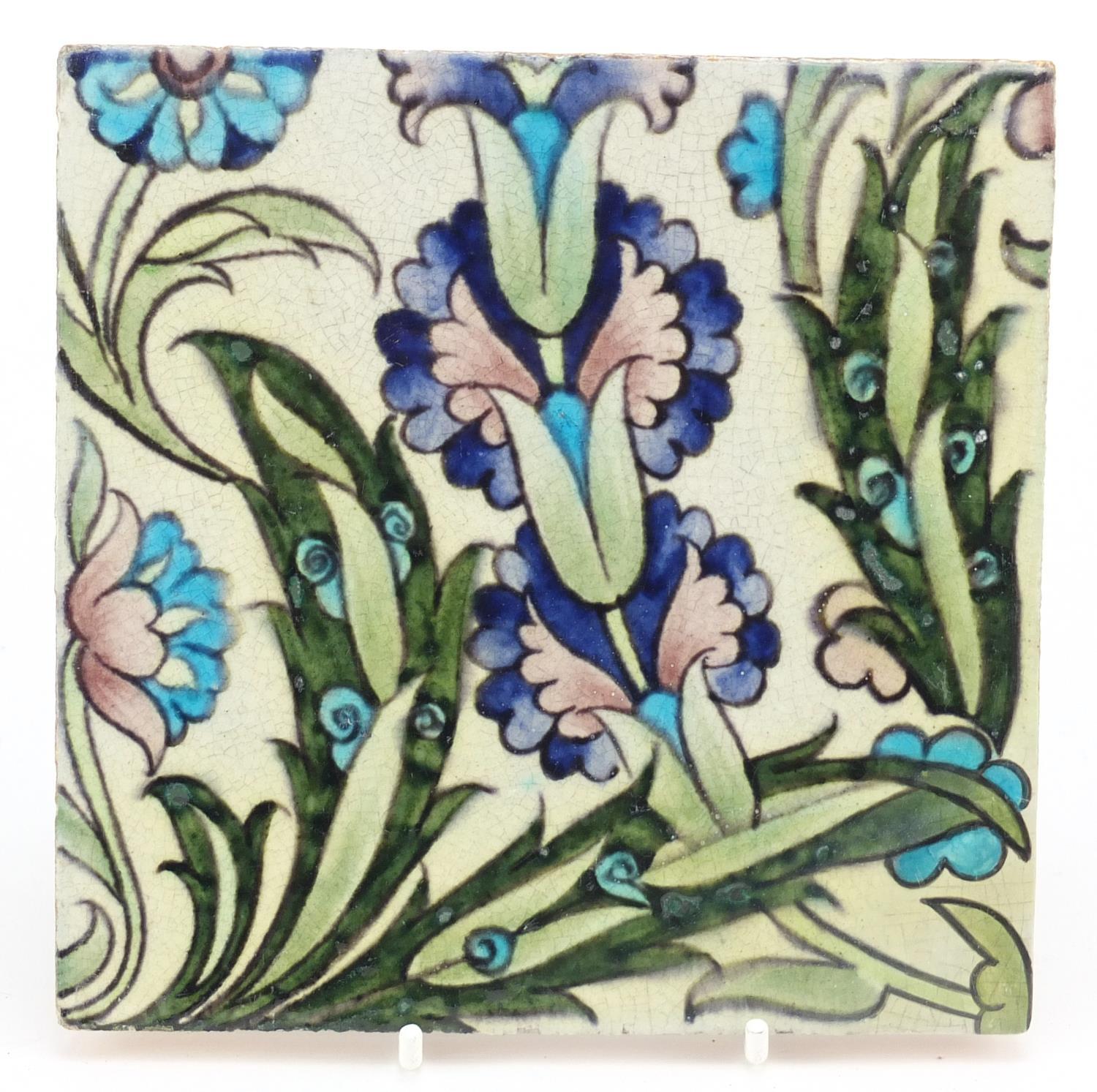 William de Morgan for Sands End, Arts & Crafts pottery hand painted with stylised flowers, impressed