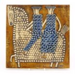 Lisa Larson for Gustavsberg, Swedish ceramic tile hand painted with two stylised figures on