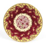Longwy Palisance, French Art Deco plate enamelled with stylised flowers, 32.5cm in diameter