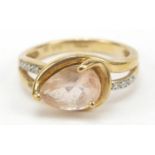 9ct gold pink stone and diamond ring, size O, 3.5g
