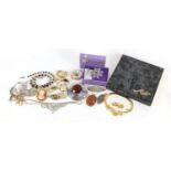 Costume jewellery including Bijoux Bec leopard necklace and earrings, Scottish brooch and a cameo