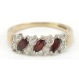 9ct gold garnet and cubic zirconia ring, size O, 2.2g