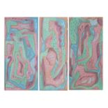 Manner of Evie Hone - Abstract composition, triptych gouache, label verso, mounted, framed and