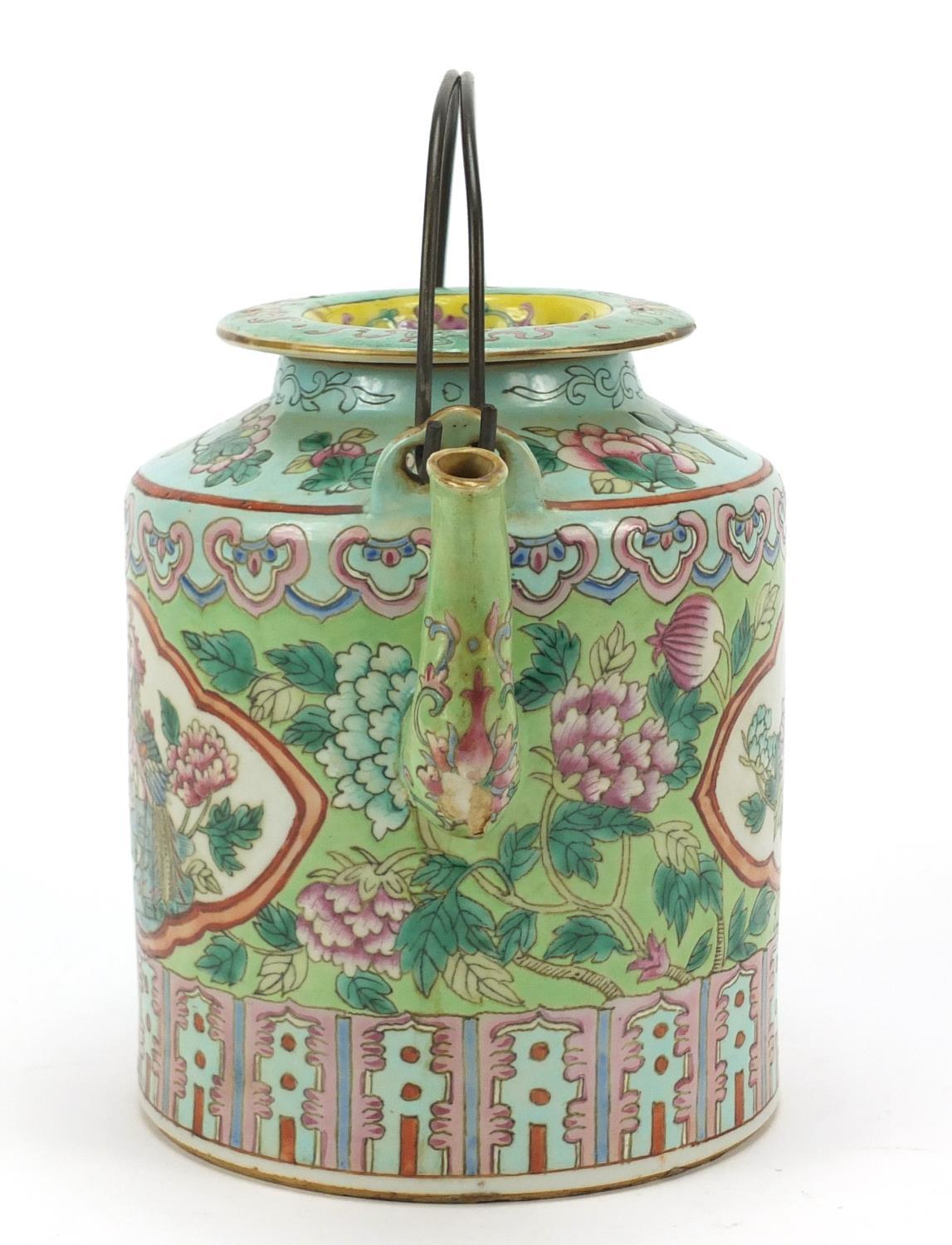 Chinese porcelain Peranakan Straits type teapot hand painted in the famille rose palette with panels - Image 7 of 12