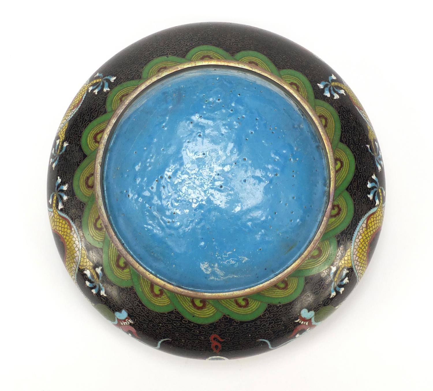 Chinese cloisonné squatted bowl enamelled with dragons amongst clouds, 20cm in diameter - Image 6 of 7