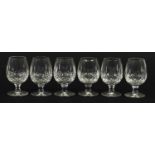 Set of six Waterford Crystal Lismore pattern brandy glasses, each 11.5cm high