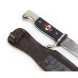 German military interest Hitler Youth dagger with unassociated leather sheath, the steel blade