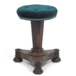 Victorian rosewood adjustable piano stool, 48.5cm high when down