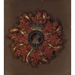 Military interest embroidered panel, I die for those I love, inscriptions verso, housed in an oak