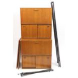 1960's teak ladder rack style modular wall unit by Avalon with cupboards doors, sliding doors and