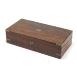 Victorian rosewood campaign style writing slope with brass mounts and tooled leather insert, 13cm