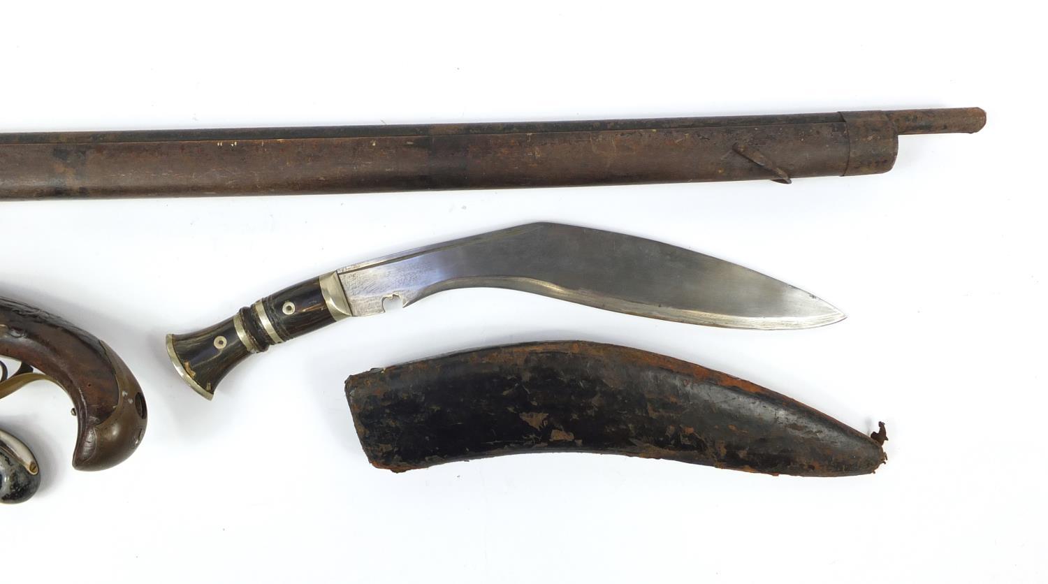 19th century double barrel pistol, Gurkha's kukri knife, percussion cap rifle and a gun design - Image 6 of 6