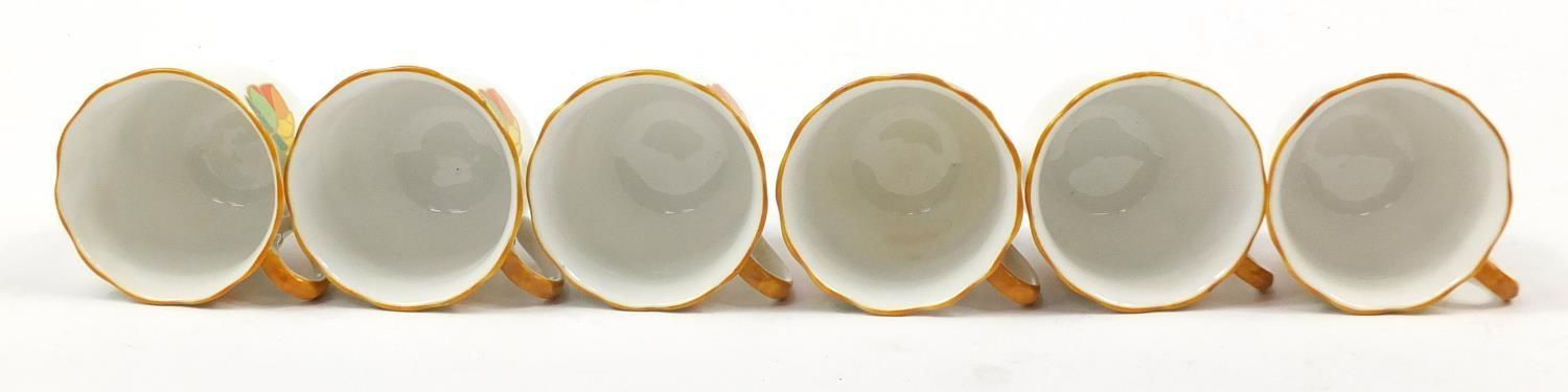Foley china, set of six Art Deco Autumn leaf cups and saucers, each saucer 12cm in diameter - Image 15 of 18