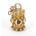 Unmarked gold pink stone lantern charm, 1.8cm high, 3.2g