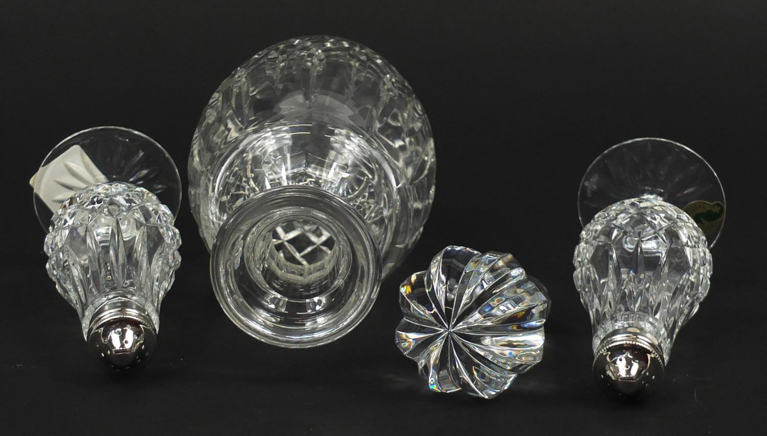 Waterford Crystal comprising a Lismore pattern decanter and salt and pepper sifters with box, the - Image 6 of 9