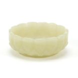 Chinese carved celadon jade lotus brush washer, 5cm in diameter