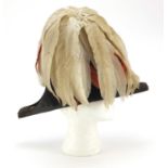 Early 20th century naval interest bicorne hat with feathers, retailed by Gandy & Son, 43cm in length