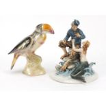 Capodimonte porcelain figure group of a sailor and mermaid and a Jema Toucan, the largest 21cm high