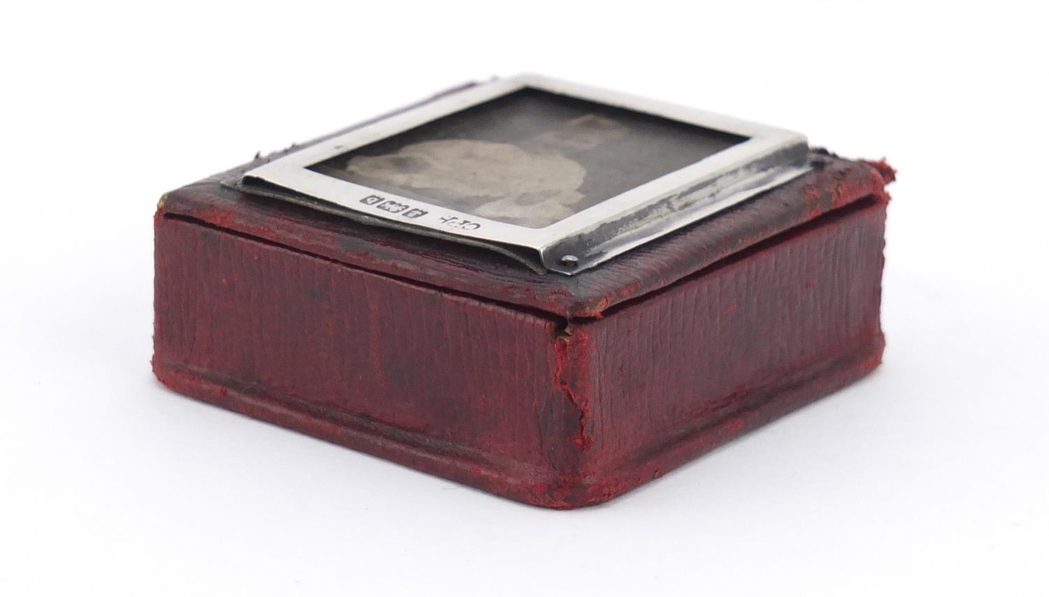 Charles Penny Brown, Victorian silver mounted leather stamp box, Birmingham 1901, 2cm H x 4.5cm W - Image 4 of 10