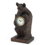 Carved Black Forest style bear mantle clock, 30cm high