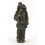 PBDK, Art Nouveau bronze seal in the form of a Pierrot and baby, 11cm high
