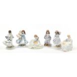 Six collectable figures including Worcester and Coalport, 19cm high