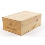 Twelve bottles of 2013 Château du Rosaire Pomerol red wine housed in a sealed pine crate