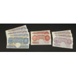 Bank of England K O Peppiatt notes comprising five 10 shillings and four one pounds, various