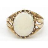 9ct gold opal ring with pierced shoulders, size L, 3.0g