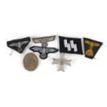 German military interest badges and cloth patches including a Wound badge