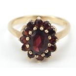 9ct gold garnet cluster ring, size L, 2.8g