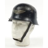 German military interest tin helmet with Luftschutz decal and liner with stamps