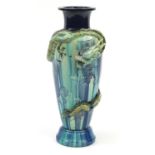 Large Arts & Crafts aesthetic pottery vase decorated in relief with a dragon amongst clouds, 47cm