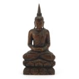 Nepalese carved wood figure of Buddha, 18.5cm high