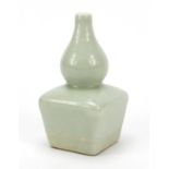 Chinese porcelain double gourd vase having a celadon glaze, six figure character marks to the
