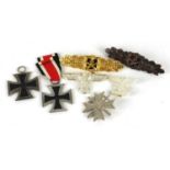 German military interest badges including two Iron Crosses