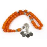 Islamic amber coloured prayer bead necklace, 60cm in length, 174.2g