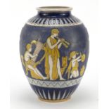 Amphora, Austrian Art Deco vase enamelled with Roman musicians and stylised motifs, numbered 1212664