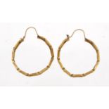 Pair of 9ct gold bamboo design hoop earrings, 2.6cm in diameter, 2.2g