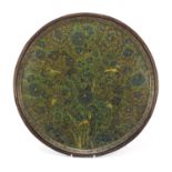 Indian circular lacquered tray hand painted with flowers, 46cm in diameter